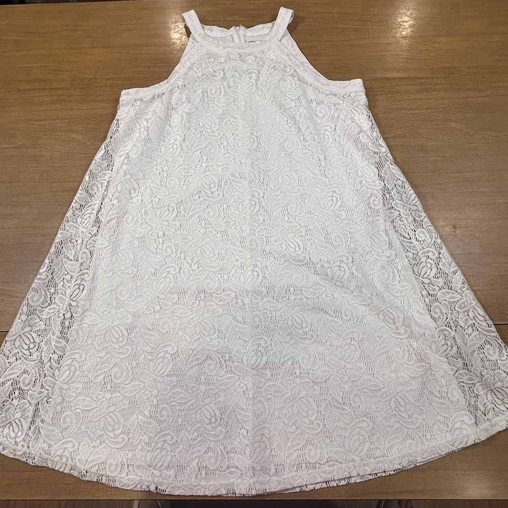 Betsey Johnson Dress Womens 12 White Lace Halter Trapeze Swing Lined Summer